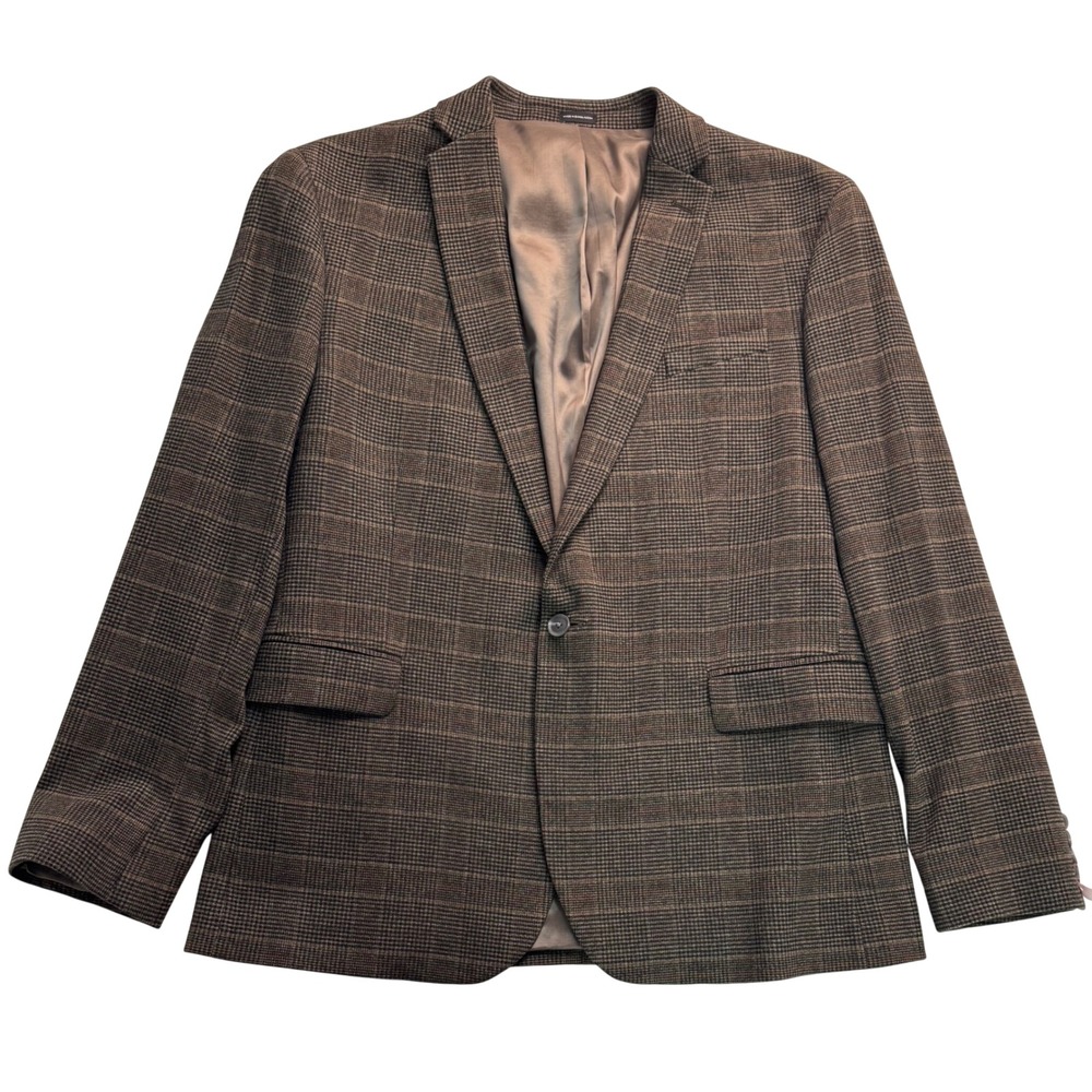 JF J. Ferrar Mens 46R Slim Fit Blazer Brown Multi Glen Plaid Sport Coat NWT